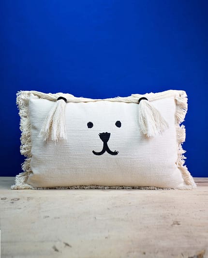 frange Schop coussin bouboule écru