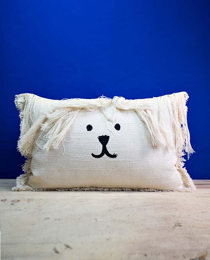 frange Schop coussin bouboule écru