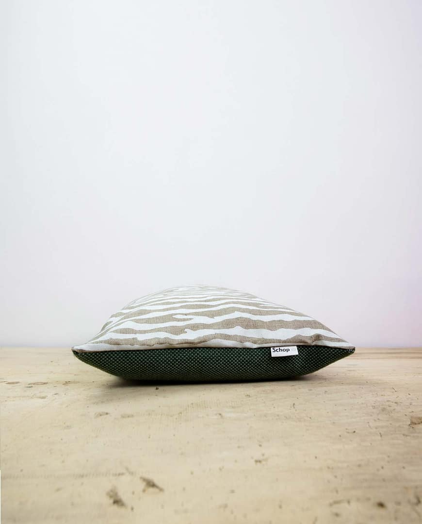 Schop_coussin écorce lin laine blanc vert sérigraphie
